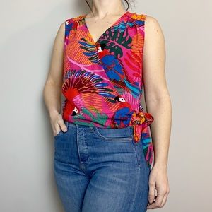 Joie Tropical Parrot Surplice Faux Wrap Top